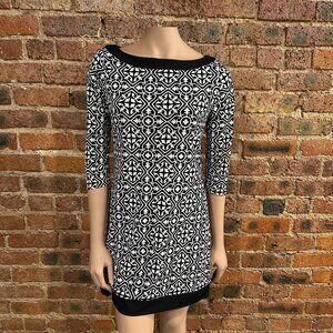 VGC White House Black Market Black & White 3/4 Sleeve Dress Sz Small